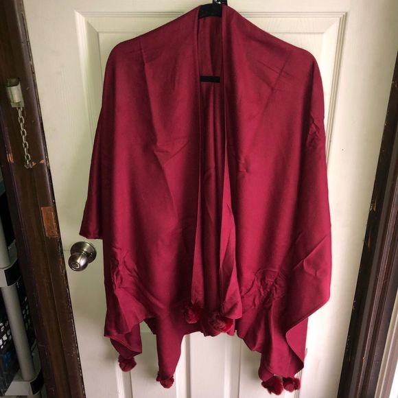Jackets & Blazers - NWT Open Poncho with Pom Poms